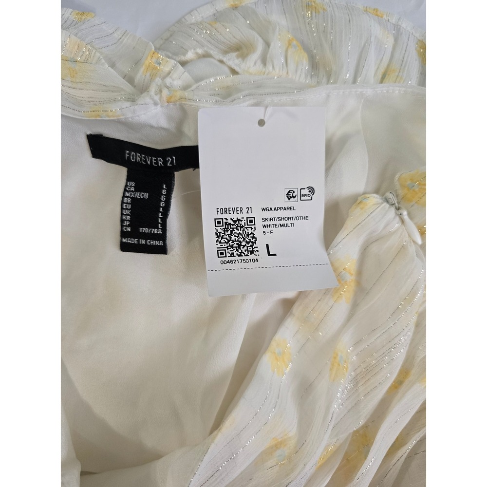Forever 21 Floral Mini Skirt Lot of 2 Ruched Ruffle White Yellow Blue Large NWT - Picture 11 of 16